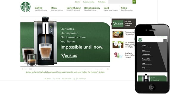 10 dicas para menus responsivos: site Starbucks.