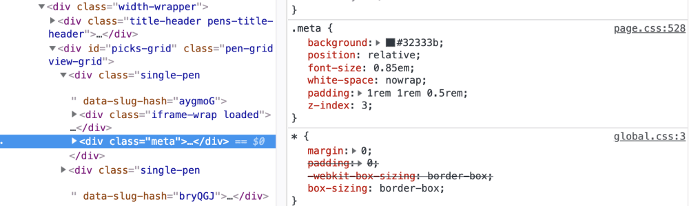 Source Maps em produção: exemplo de código CSS inspecionado nas DevTools.