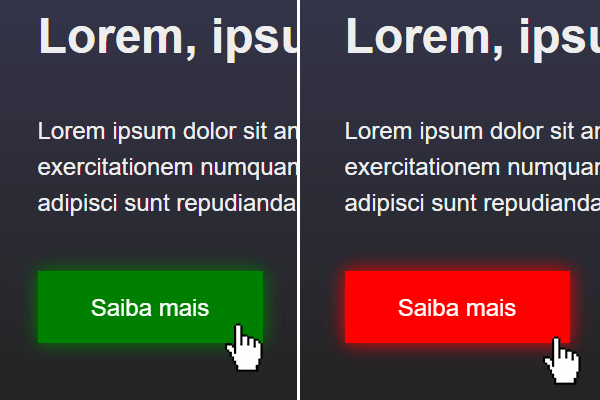 Cores e variáveis CSS: demonstração da simulação de box-shadow-color em hover de botões.