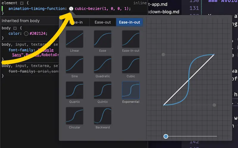 Onde manipular curvas de easing nas DevTools do Firefox.