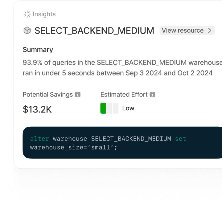 SELECT insights engine surfacing Snowflake optimization opportunities