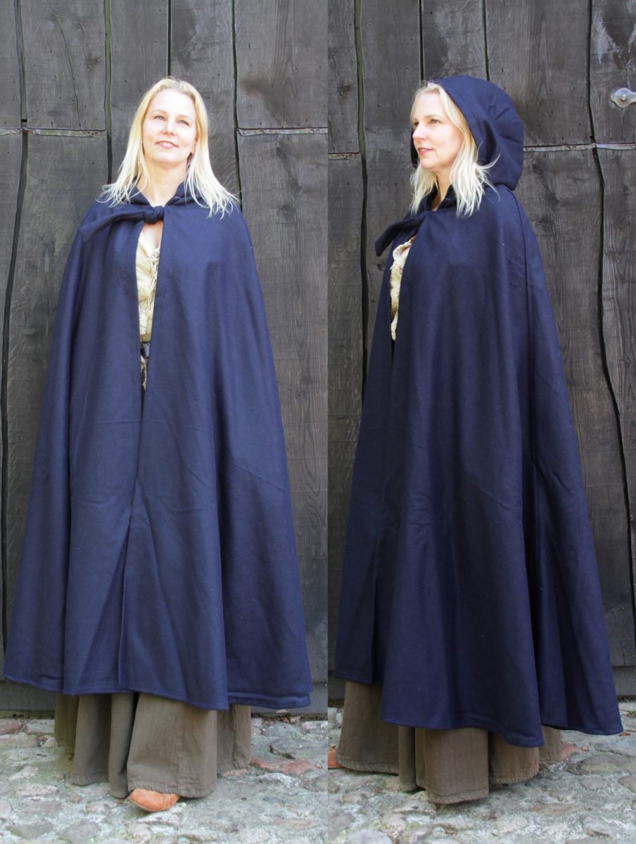 Wijden hoofdzakelijk creëren Middeleeuwse Cape Wol in Blauw met Muts,131 cm | Dragonheart