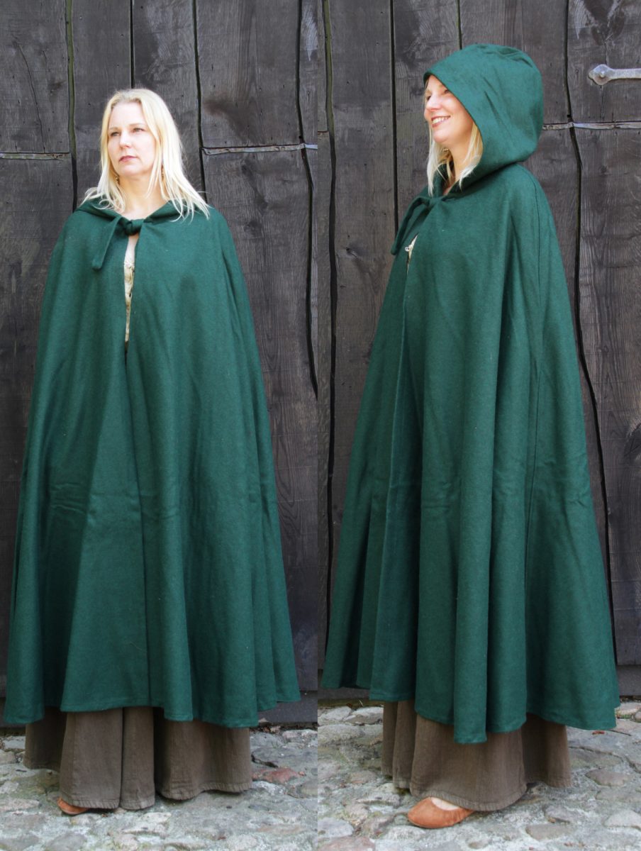 Vanaf daar Autorisatie maart Middeleeuwse Cape Wol in Groen met Muts,131 cm | Dragonheart