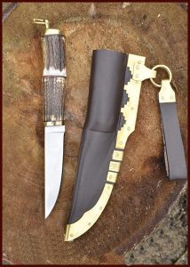 Wikinger Messer mit Hirschhorngriff und Lederscheide