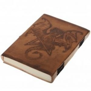 Middeleeuwse Lederen notitieboekje - Dagboek met Draak op Pentagram