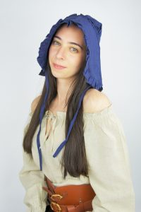 Middeleeuwse Dames Muts met Kant in Blauw