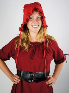 Middeleeuwse Dames Muts met Kant in Rood