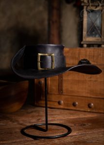 Mittelalter Musketier Hut von Leder in Schwarz