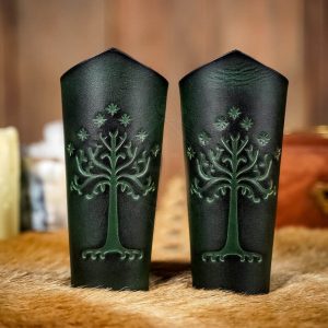 Leren Polsbeschermers-Bracers met het reliëf van de Tree of Gondor van Lord Of The Rings in het Groen!