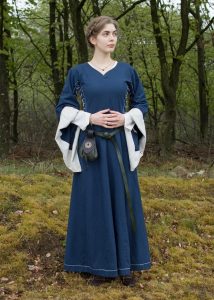 Mittelalterkleid mit Höllenfenstern, Blau/Natur 11Jh-13Jh.