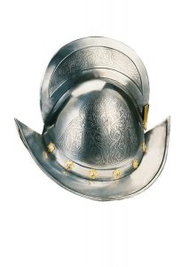 Spaanse Morion helm, goud versierd, deco