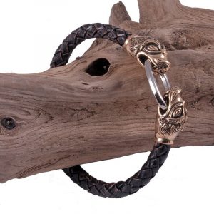 ​Viking Armband Leer met Drakenkoppen Brons Klein