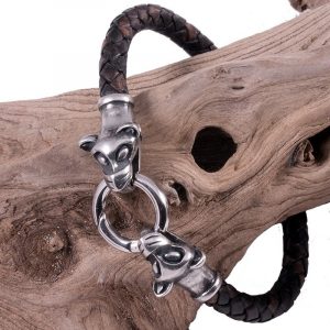 ​Viking Armband met Wolfskop in Tin Groot