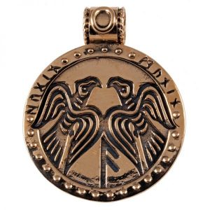 Viking Hugin en Mugin Raven Hanger in Brons