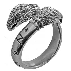 Wikinger Ring mit Odins Hugin und Munin Raben in 925 Silber Gross