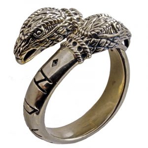 Wikinger Ring mit Odins Hugin und Munin Raben in Bronze Klein