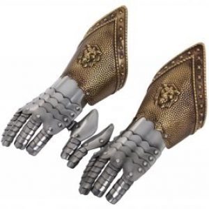 Metalen Handschoenen met manchetten met messing afwerking in reliëf