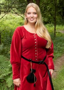 Mittelalterkleid aus Rotes Samt, langärmelig 13Jh.-15Jh.