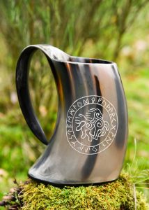 Großer Wikinger Trinkbecher Sleipnir / Bierkrug aus echtem Horn