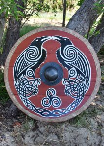 Wikinger Rundschild mit Rohaut-Umrandung, 80 cm Ø.