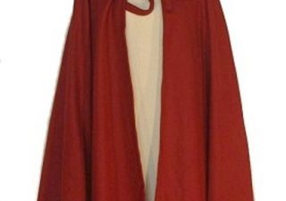 Middeleeuwse Wollen Cape in Rood met lange Muts, 160 cm