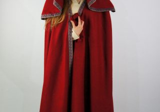 Mittelalter Umhang in Rot, Wolle mit Grosse Mutze, 131 cm