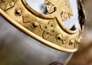 Helm von Robert Bruce, Mittelalter-Beckenhaube mit Brünne, 1,6 mm Stahl, 14Jh.-15Jh.