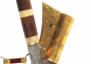 Wikinger-Saxmesser, Langsax mit Damastklinge und Holz-/Knochengriff