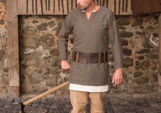 Viking Tuniek, Visgraat Tyr van Wol in Olijfkleur/Grijs