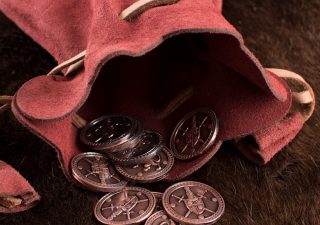 Mittelalter Lederbeutel, Kleiner Geldbeutel aus Wildleder, in Rot
