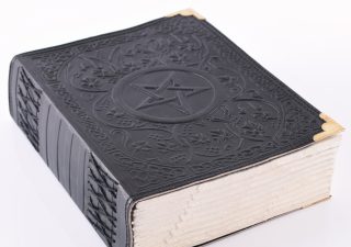 Middeleeuws Leren Notitieboek - Dagboek Groot met Pentagram in zwart