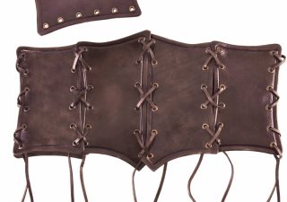 Geschnürte Mittelalterliche Unterbrust-Corsage aus Leder in braun