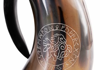 Großer Wikinger Trinkbecher Sleipnir / Bierkrug aus echtem Horn