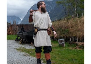 ​Viking Tuniek, Katoen in Natuurkleur met Stiksels