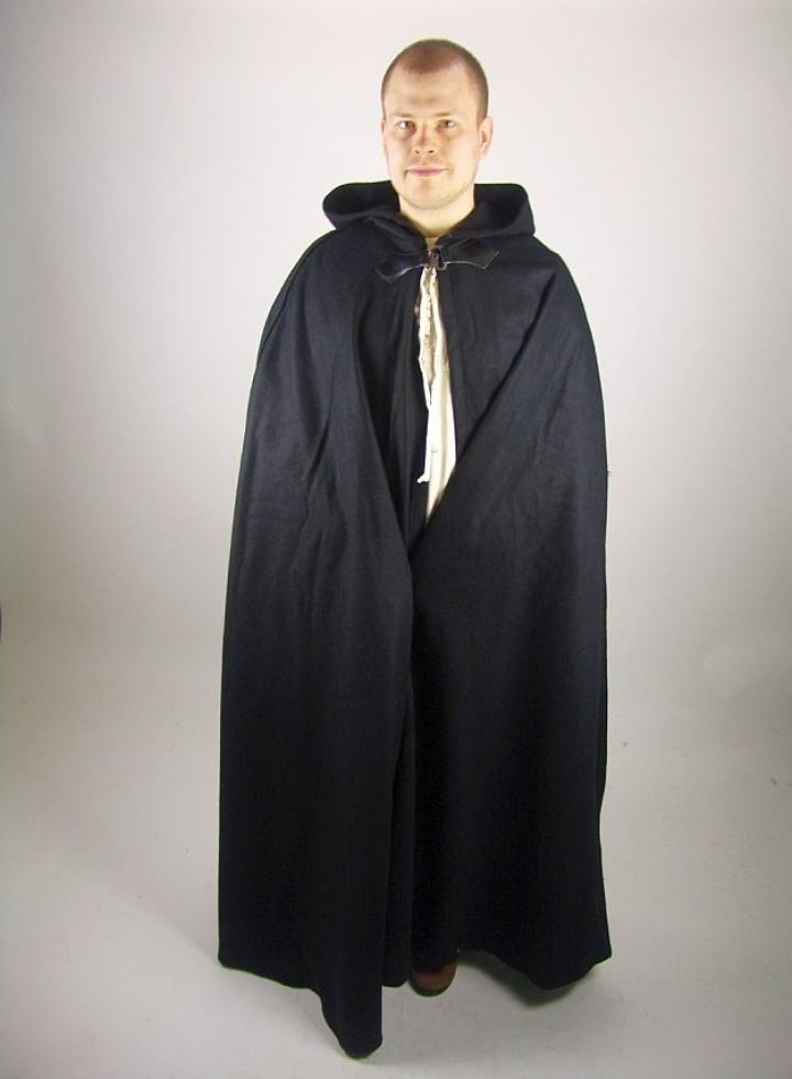 Mittelalter Umhang in Schwarz, Wolle, 131 cm