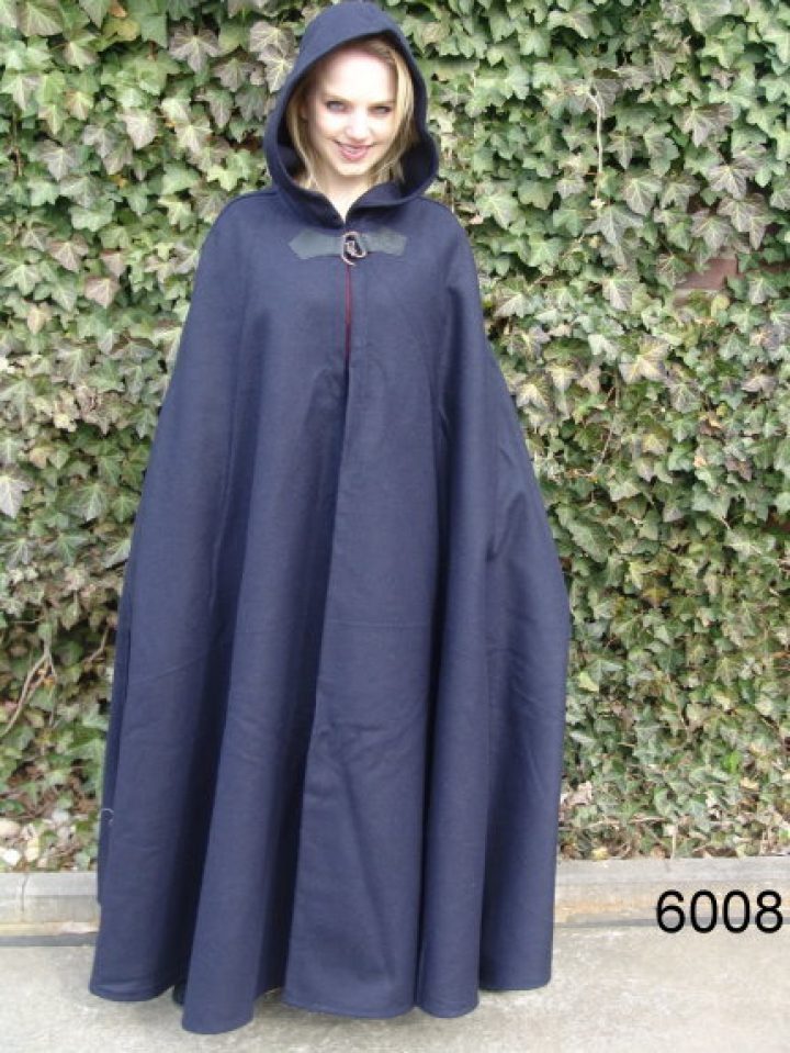 Middeleeuwse Wollen Cape in Blauw, 160 cm