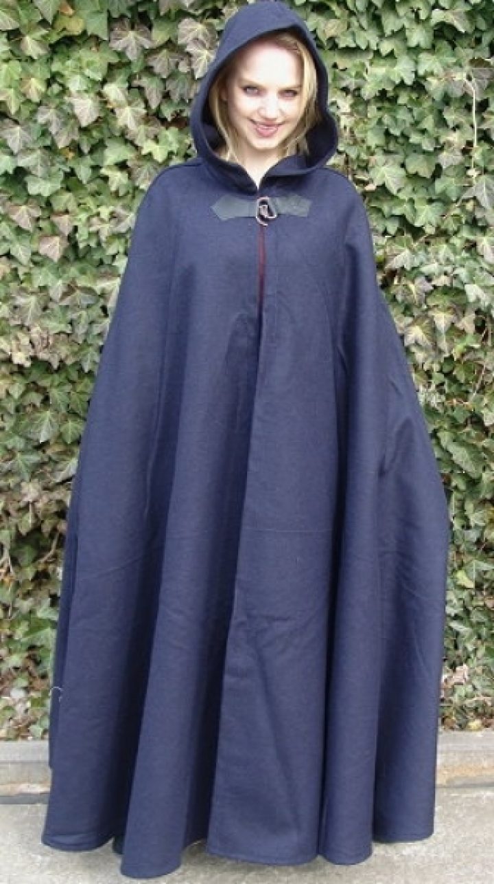 Middeleeuwse Wollen Cape in Blauw, 160 cm