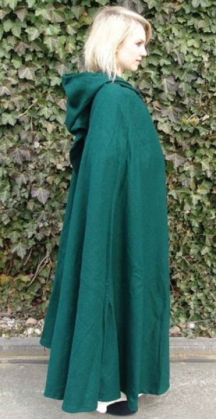 ​​Middeleeuwse Wollen Cape in Groen, 131 cm