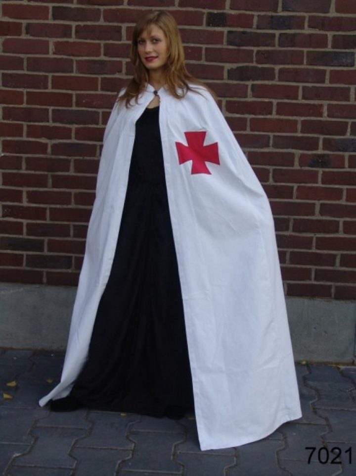 Umhang der Tempelritter in Weiss mit Rotes Kreuz aus Baumwolle, 131 cm