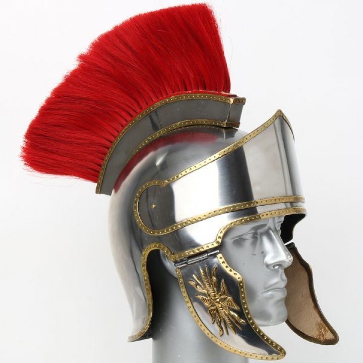 Attischer Helm mit Haarbusch, aus Stahl