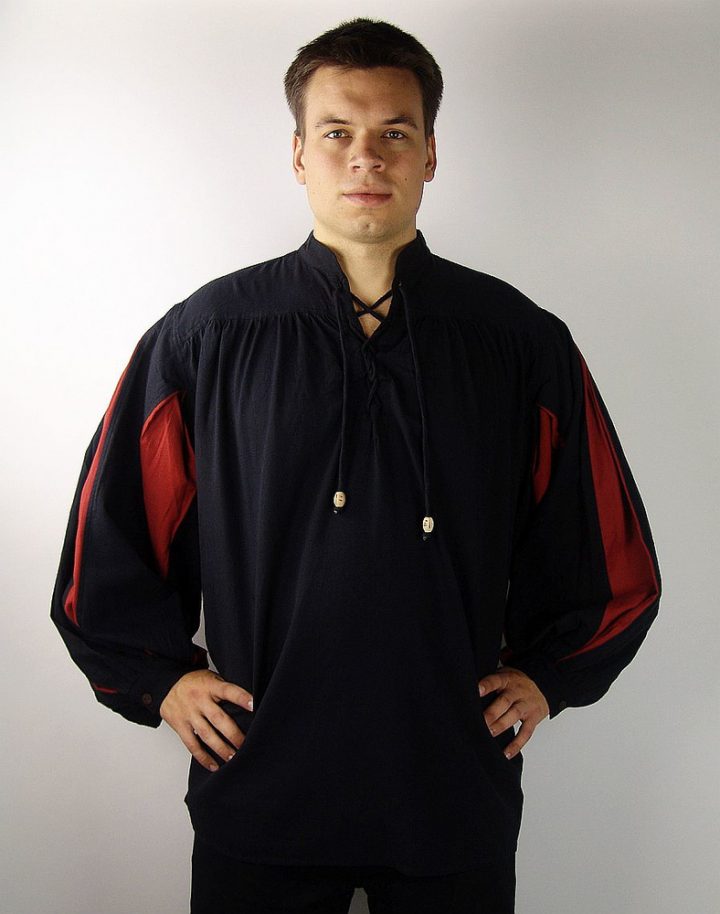 Mittelalterliche Landsknecht Bluse in Schwarz mit Rot