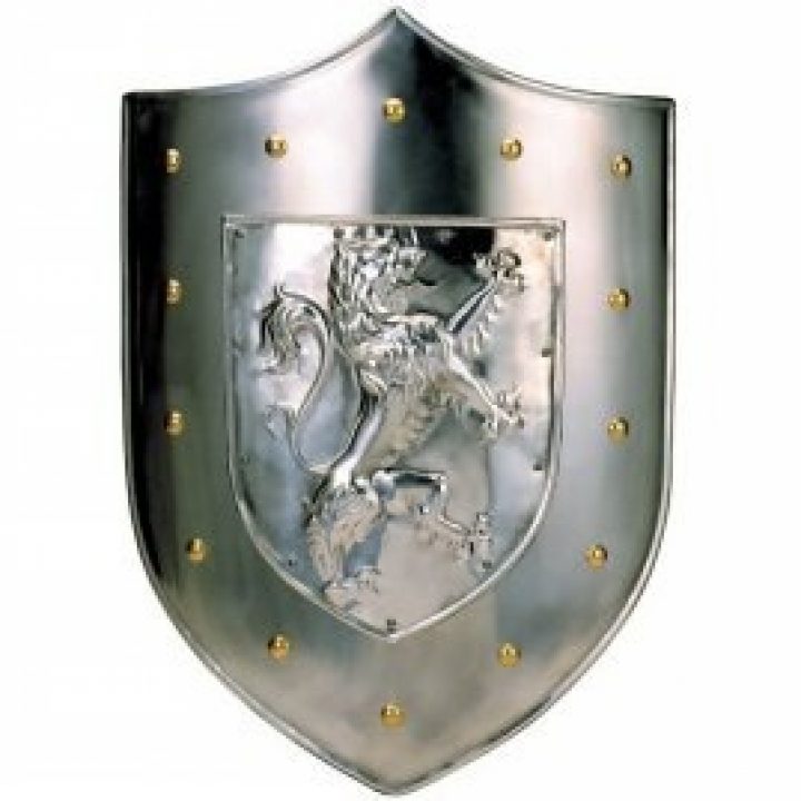 Mittelalterschild mit gestanztem heraldischem Löwen