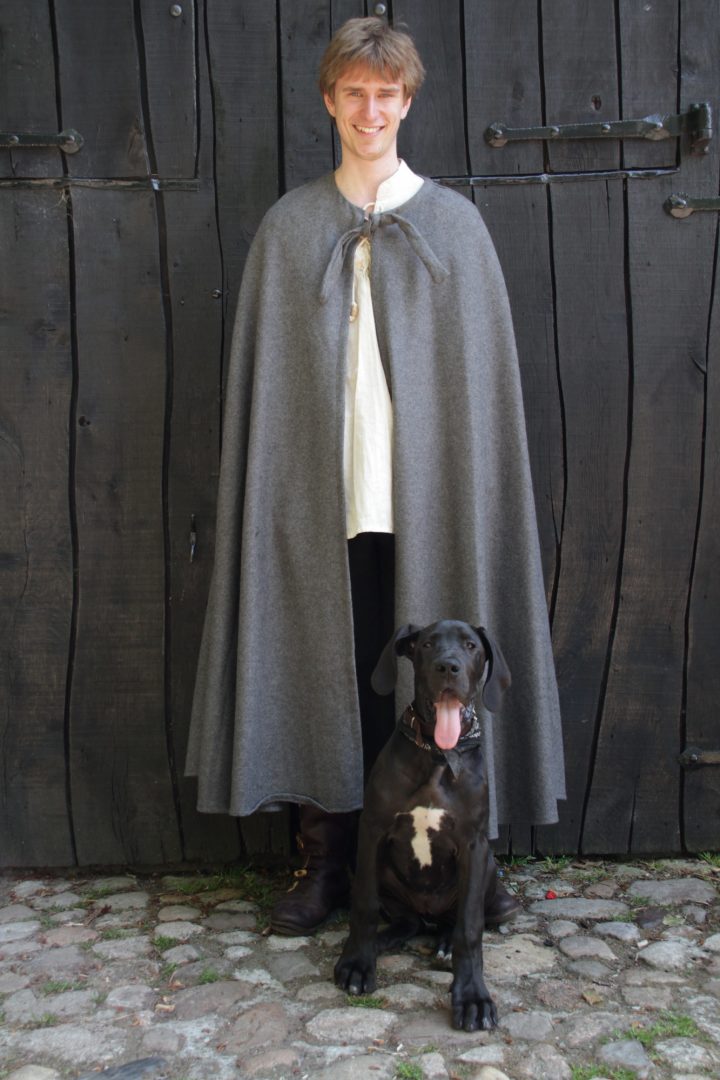 Mittelalter Umhang in Grau, Wolle ohne Mutze, 131 cm