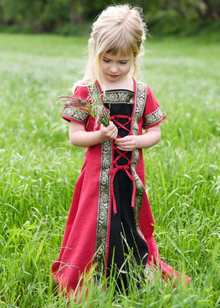 ​Kinder Mittelalterkleid, kurzarm, rot/schwarz