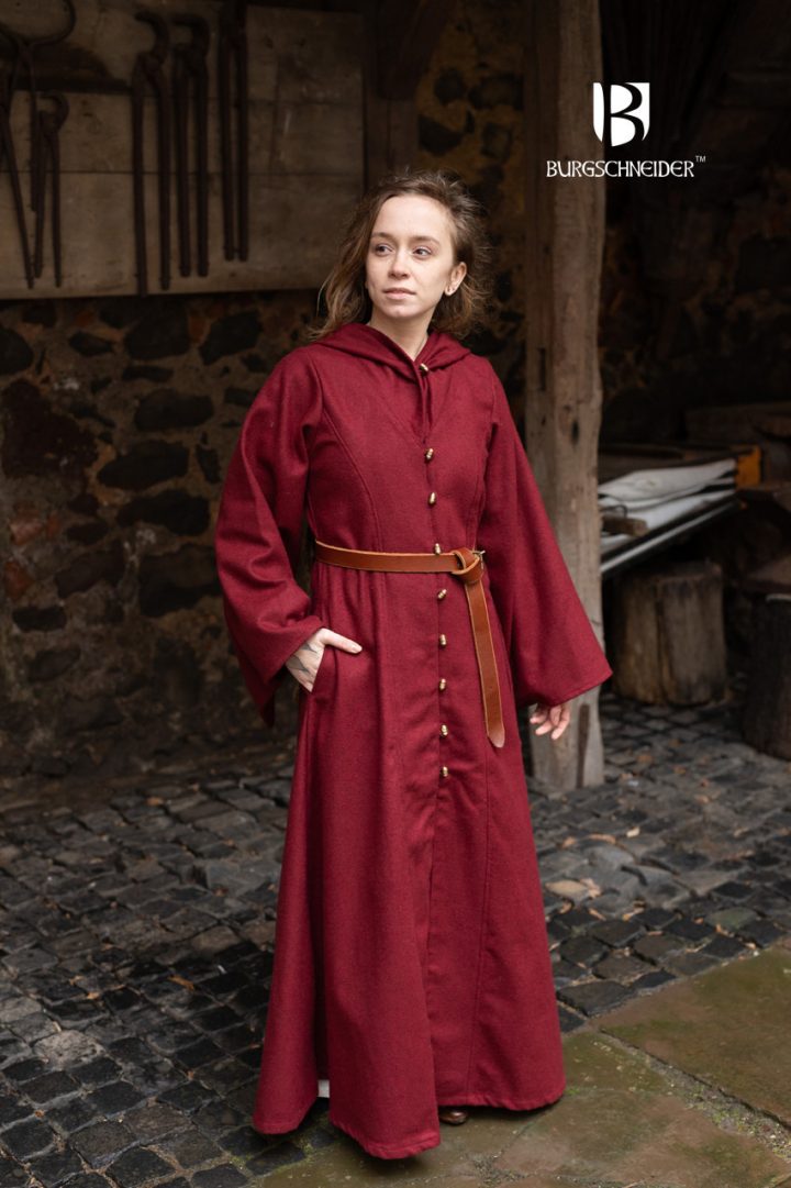 Middeleeuwse Heren/Dames Mantel Tuala van Wol in de kleur Rood