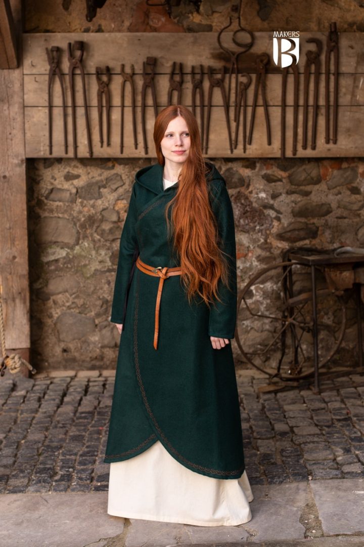 Middeleeuwse Mantel Enya van Wol in de kleur Groen