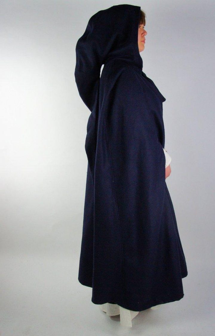 Middeleeuwse Wollen Cape in Blauw, 131 cm