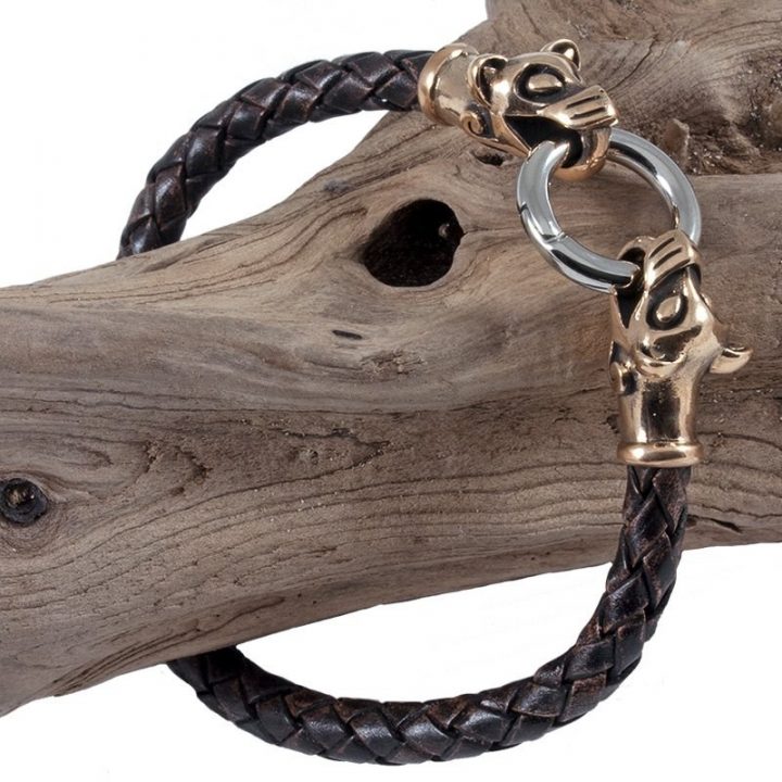 Viking Armband met Wolfskop in Brons Groot