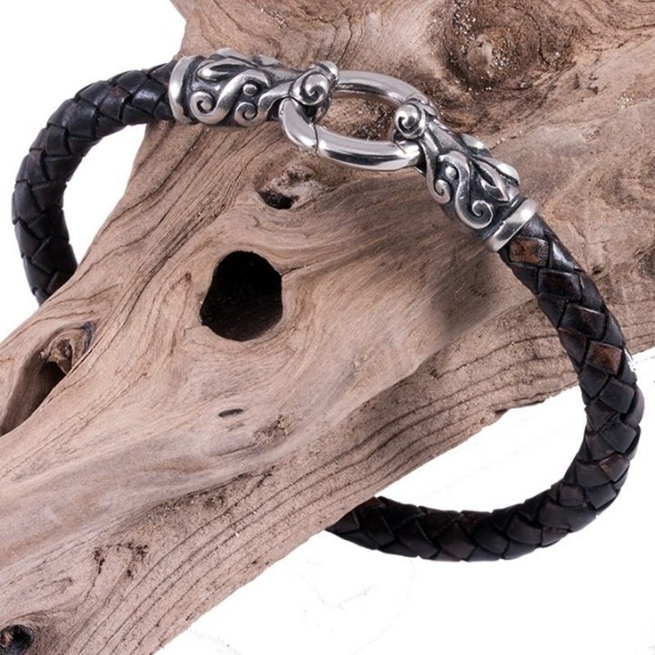 Viking Armband met Drakenkop in Tin Groot