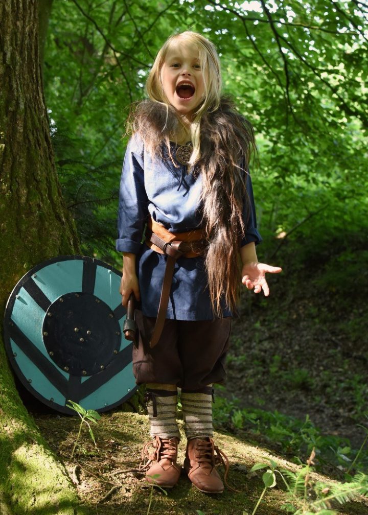 Viking Kinder Beenwikkel set Visgraad Patroon in Bruin